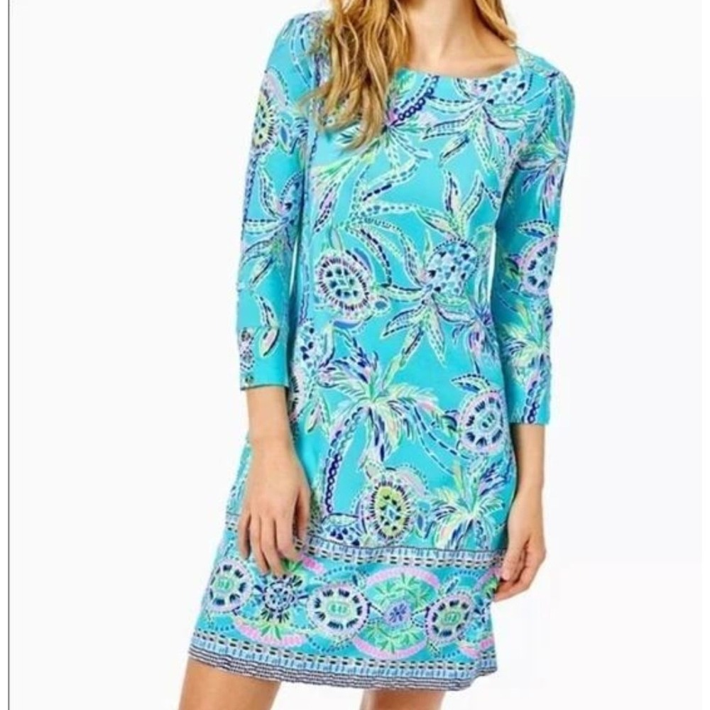 Lilly Pulitzer Sophie Dress Bermuda Blue Turtle & Palm Tree Print | Size XL
